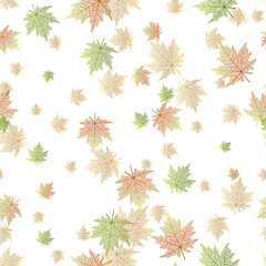 Seamless pattern with green and gold leaves veins. Vector, EPS 10.