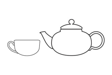 White steam teapot and cup for tea and hot drinks icon on a white background isolate. Vector silhouette for advertising banners, business cards, packaging.