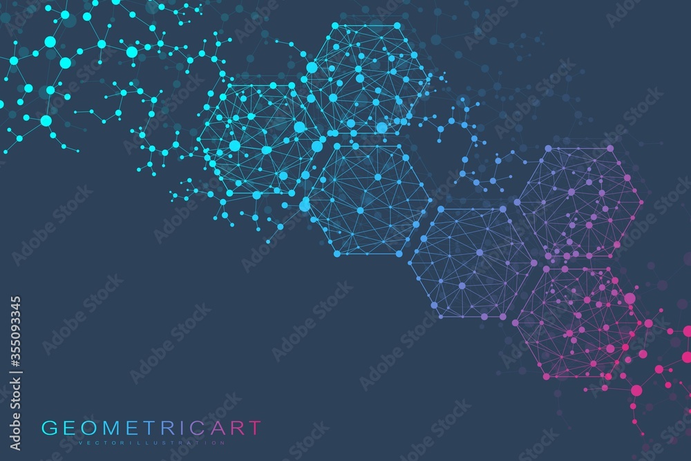 Poster hexagonal abstract background. big data visualization. global network connection.
