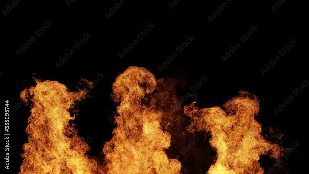 Poster loopable 3d render of realistic fire from the bottom of screen. flame simulation sequence.