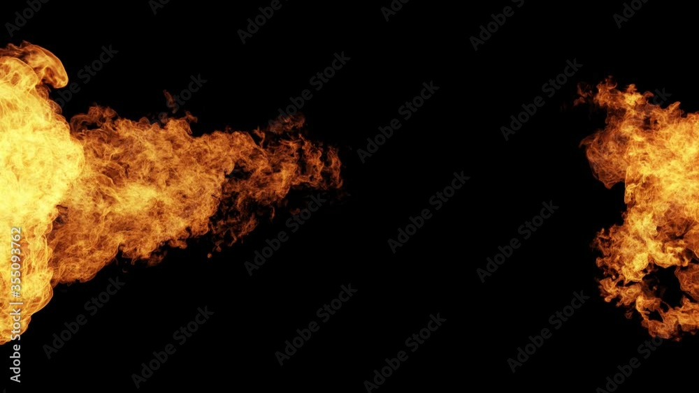 Poster loopable 3d render of realistic fire from the side of the screen. flame simulation sequence.