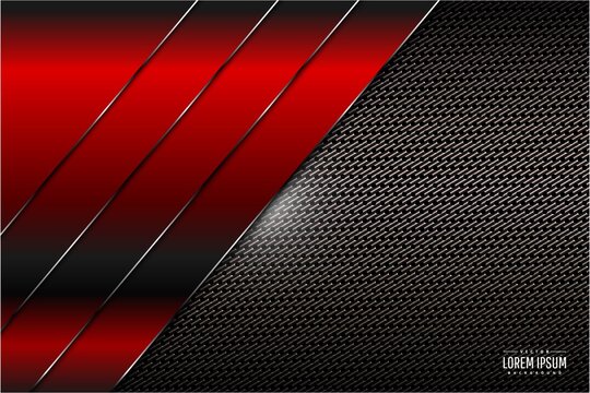  Metallic of red technology background with carbon fiber dark space vector illustration.	