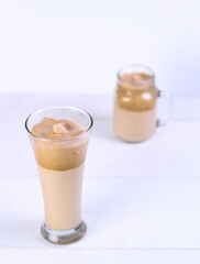 Two glass dalgona Coffee on white table