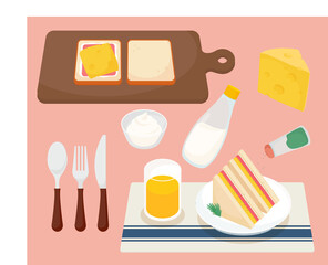 sandwich, cheese Kitchenware illustration set healthy food and kitchen appliance vector drawing