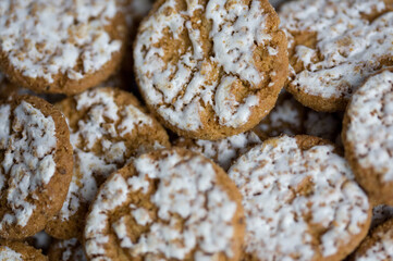 Frosted oatmeal cookies.