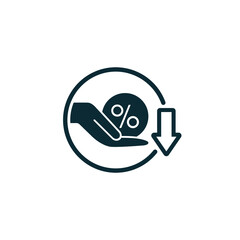 Cost reduction icon design. Earnings down symbol. Decreasing concept isolated on white background. Vector illustration