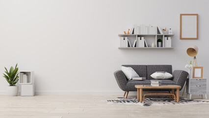 Interior poster mock up living room with colorful white sofa . 3D rendering.