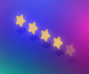 Four-star rating 3D stars, isometric vector illustration