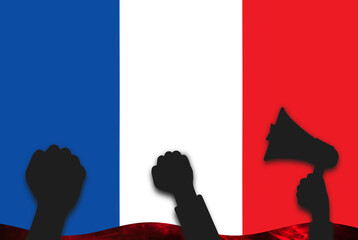 Protest in France. Illustration with France flag.