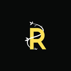 Modern flourish letter R monogram logo with gold color