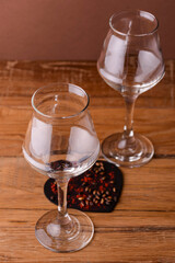 Two glasses of beer for lovers. Octoberfest. Valentines day. Happy couple concept. Bright red background.