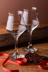 Two glasses of beer for lovers. Octoberfest. Valentines day. Happy couple concept. Bright red background.