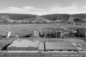 Aerial view of Ulaanbaatar, the capital of Mongolia, circa June 2019