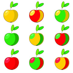 Collection of ripe bright apples. Red, yellow, green and multi-colored apples isolated on a white background. Illustration. Vector. EPS 10