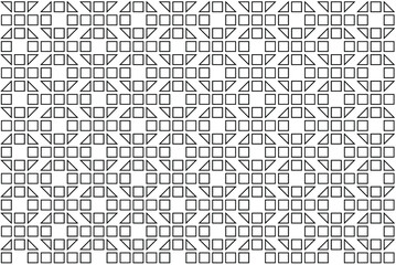 Black outline of chains and links built of block shapes in a repeating pattern on a white background, geometric design vector illustration