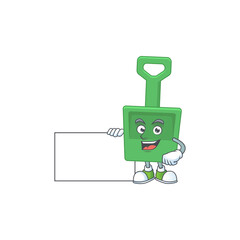 Green sand bucket cartoon drawing Thumbs up holding a white board