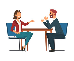 Business Negotiations, Busines People Exchanging Information, Solving Problems, Productive Partnership Cartoon Vector Illustration
