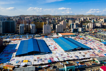 Aerial view of Ulaanbaatar, the capital of Mongolia, circa June 2019