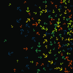 Pretty summer background with anchors. Anchor In Cartoon Free Style. Pattern Art Illustration Vector
