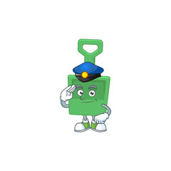 A dedicated Police officer of green sand bucket cartoon drawing concept