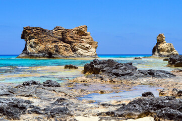 Cleopatra's beach in Marsa Matrouh, Egypt on a sunny day, no tourists, empty landscape, not...