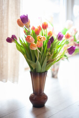 bouquet tulips on the window
