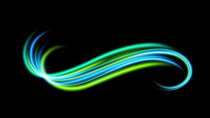 Abstract Wavy Line of light with a Black Background, isolated and easy to edit. Vector Illustration