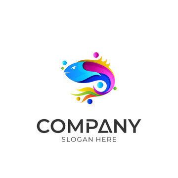 Colorful fish vector logo design, fishing logo template