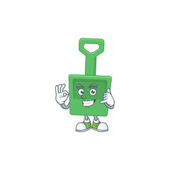 cartoon picture of green sand bucket make a call gesture