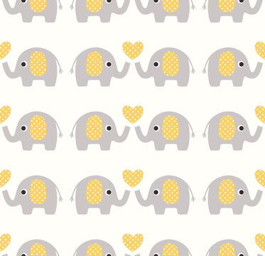 Cute seamless pattern with elephants in pastel colors. Kids illustration.
