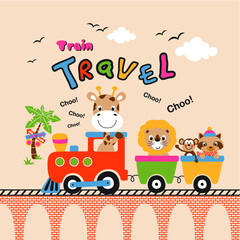 train travel animals vector cartoon illustrations