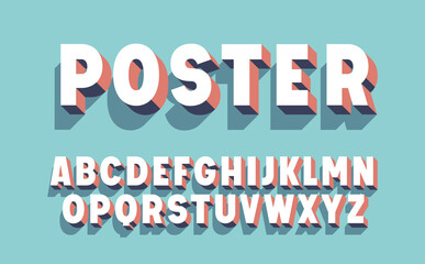 Poster 3d font design. Vector alphabet.