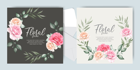 beautiful Wedding invitation card with Watercolor flowers and leaves