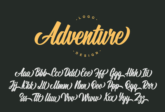 Adventure script font design. Vector alphabet.