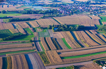 Aerial view of the fields in early autumn, Medjimurje County, Croatia