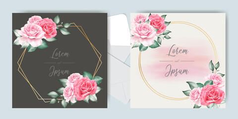beautiful Wedding invitation card with Watercolor flowers and leaves