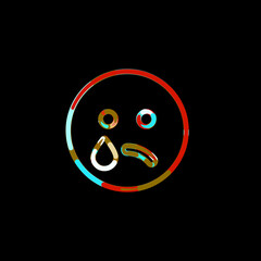 Symbol sad tear from multi-colored circles and stripes. Red, brown, blue, white