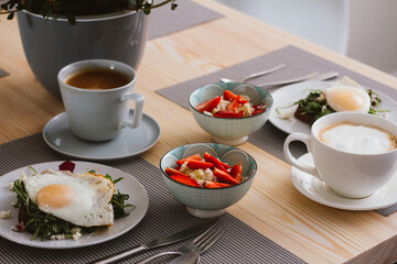 healthy breakfast for two on the table.