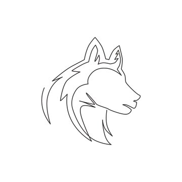 One continuous line drawing of simple cute siberian husky puppy dog head icon. Mammals animal logo emblem vector concept. Modern single line draw graphic design illustration