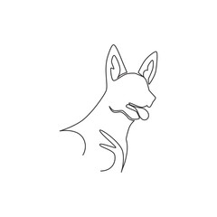 Single continuous line drawing of simple cute german shepherd puppy dog head icon. Pet animal logo emblem vector concept. Modern one line draw design graphic illustration