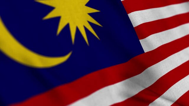 Malaysia national flag waving with fabric texture fluttering in wind in a seamless loop in smooth slowmotion animation background