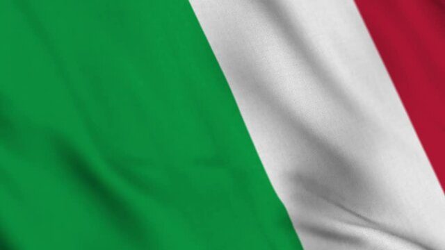 Italy national flag waving with fabric texture fluttering in wind in a seamless loop in smooth slowmotion animation background