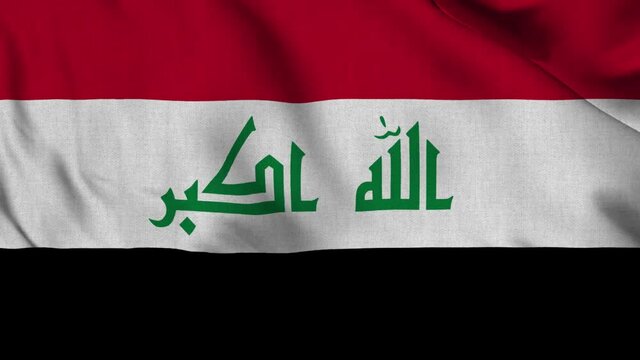 Iraq national flag waving with fabric texture fluttering in wind in a seamless loop in smooth slowmotion animation background