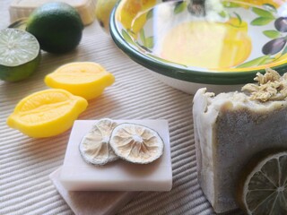 Natural healthcare with clean water, soaps and lemons