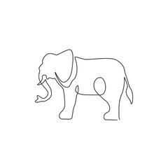 One continuous line drawing of big cute elephant company logo identity. African zoo animal icon concept. Dynamic single vector graphic line draw design illustration