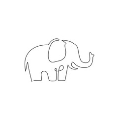 Single continuous line drawing of big cute elephant business logo identity. African safari icon concept. Modern one line draw vector design graphic illustration
