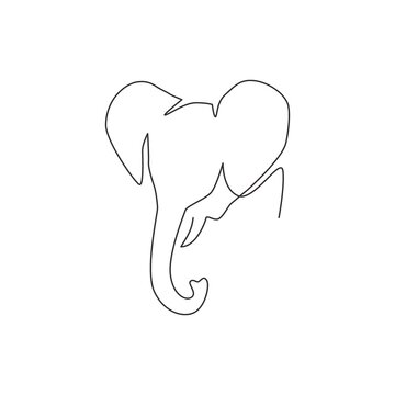Single continuous line drawing of big cute elephant business logo identity. African safari animal icon concept. Trendy one line vector draw design graphic illustration