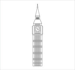 london big ben tower in england illustration for web and mobile design.
