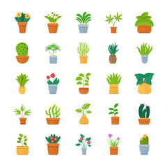 Houseplants Flat Vector Icon Collection 