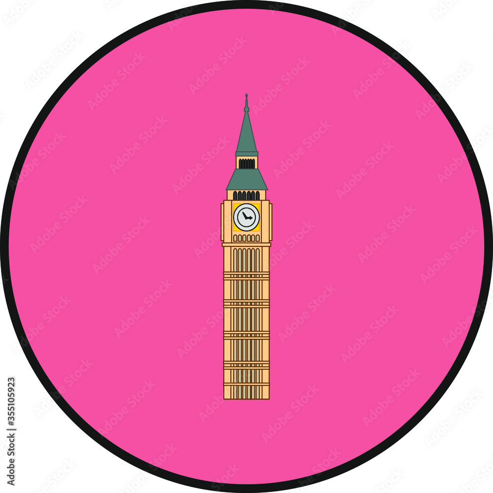 Sticker london big ben tower in england illustration for web and mobile design.